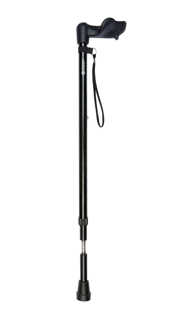 Black Anatomical Handle Adjustable Stick Right Hand with Shock Absorber Shaft-Classy Walking Canes