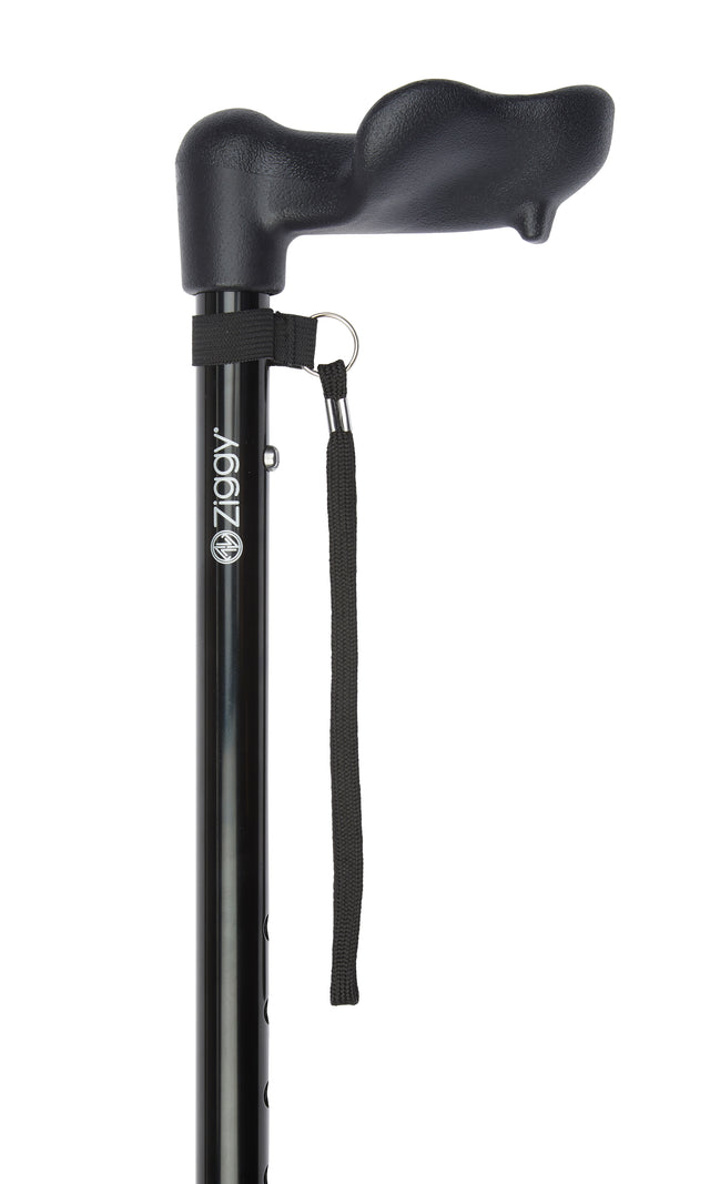 Black Anatomical Handle Adjustable Stick Right Hand with Shock Absorber Shaft-Classy Walking Canes