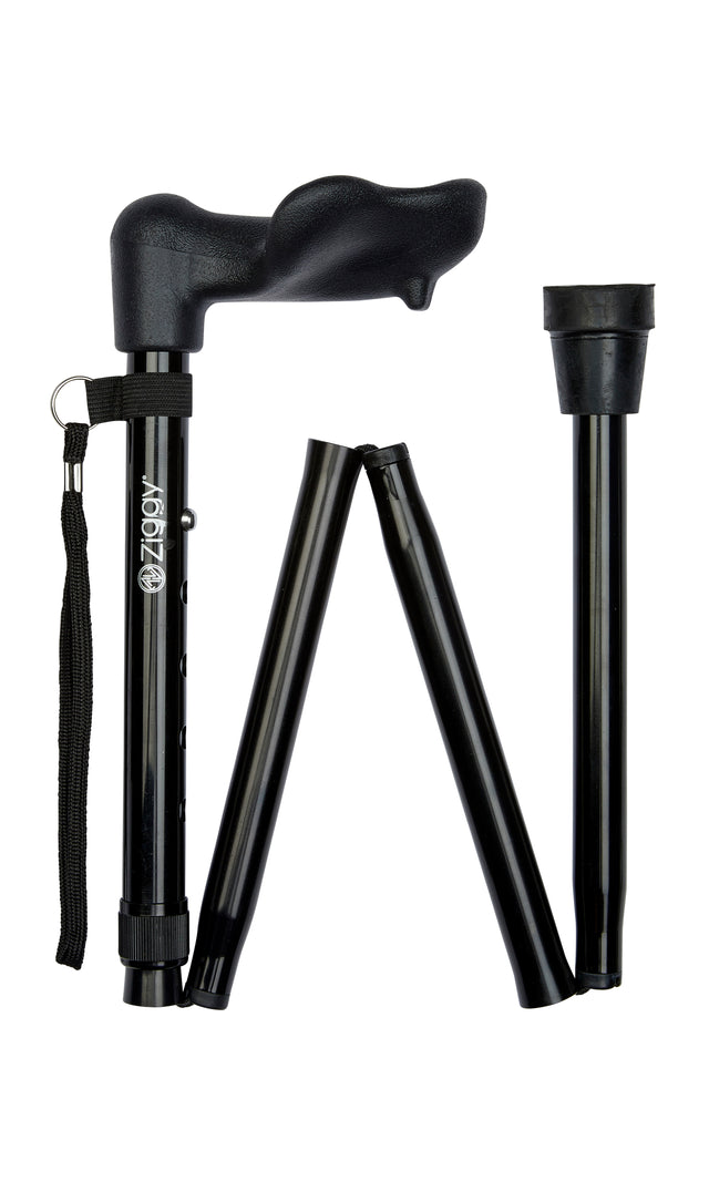 Black Anatomical Handle Folding Stick for Right Hand-Classy Walking Canes