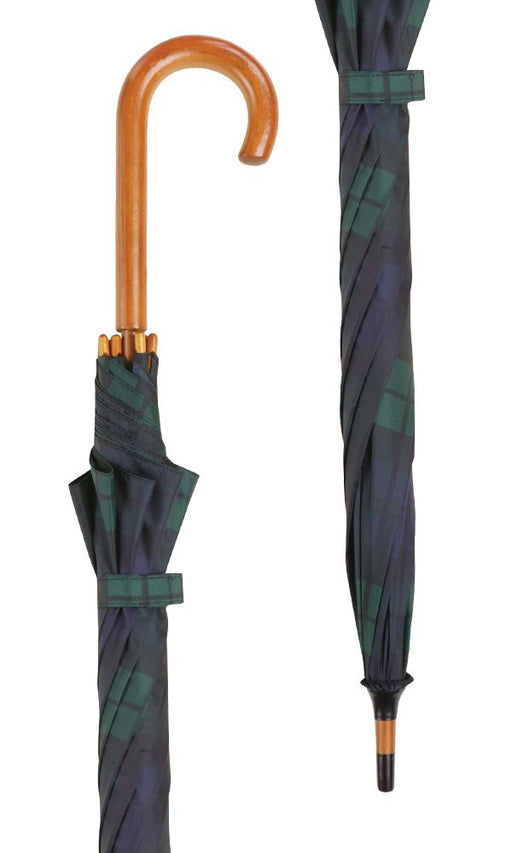 Stylish gentlemen's Green/Black Tartan with Wooden Crook Handle-Classy Walking Canes
