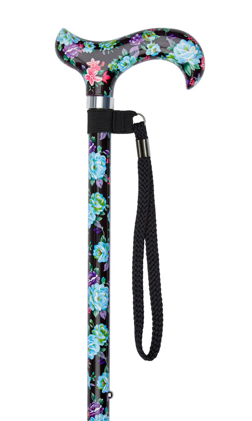 Ladies Adjustable Black Floral Design-Classy Walking Canes