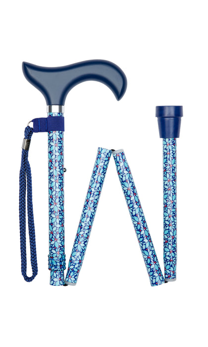 Folding Pattern Folding Cane in Blue Foral-Classy Walking Canes