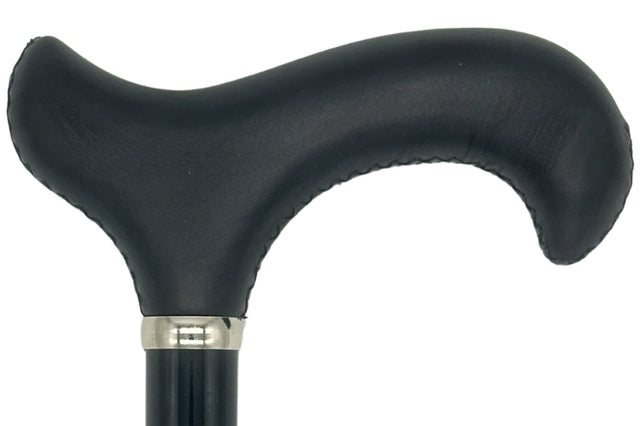 Classy Cane with Black Derby Handle in Italian Leather-Classy Walking Canes