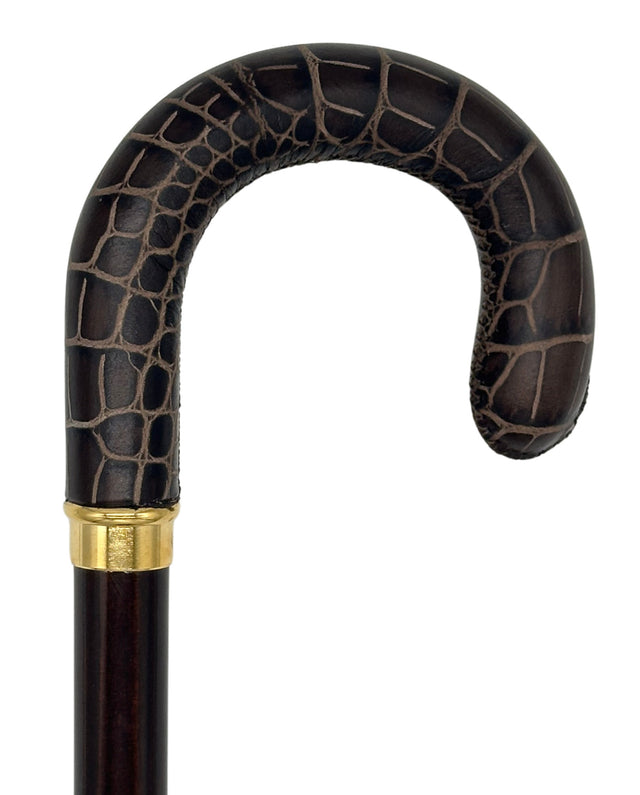 Classy Cane with Cocco Brown Crook Handle in Italian Leather-Classy Walking Canes