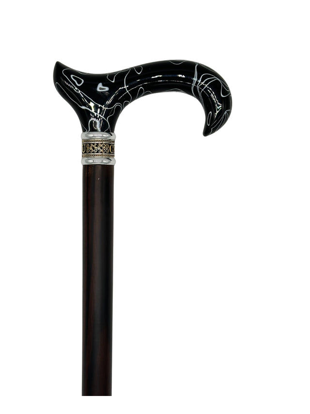 Classy Canes Swirl Handle on Ebony Wood Shaft with Gentlemen's Collar-Classy Walking Canes