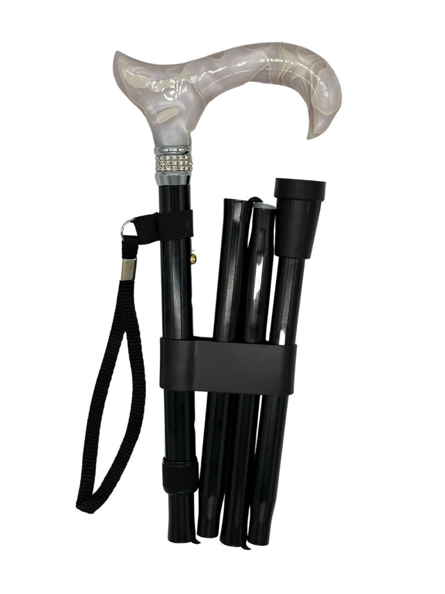 Classy Walking Canes Folding Black and White with Rhinestones-Classy Walking Canes