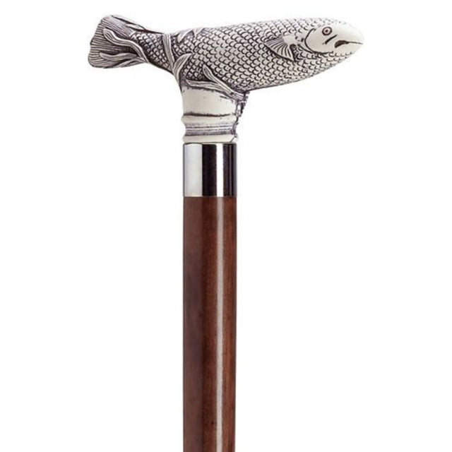 Fish with Walnut Shaft in Antique Scrimshaw-Classy Walking Canes