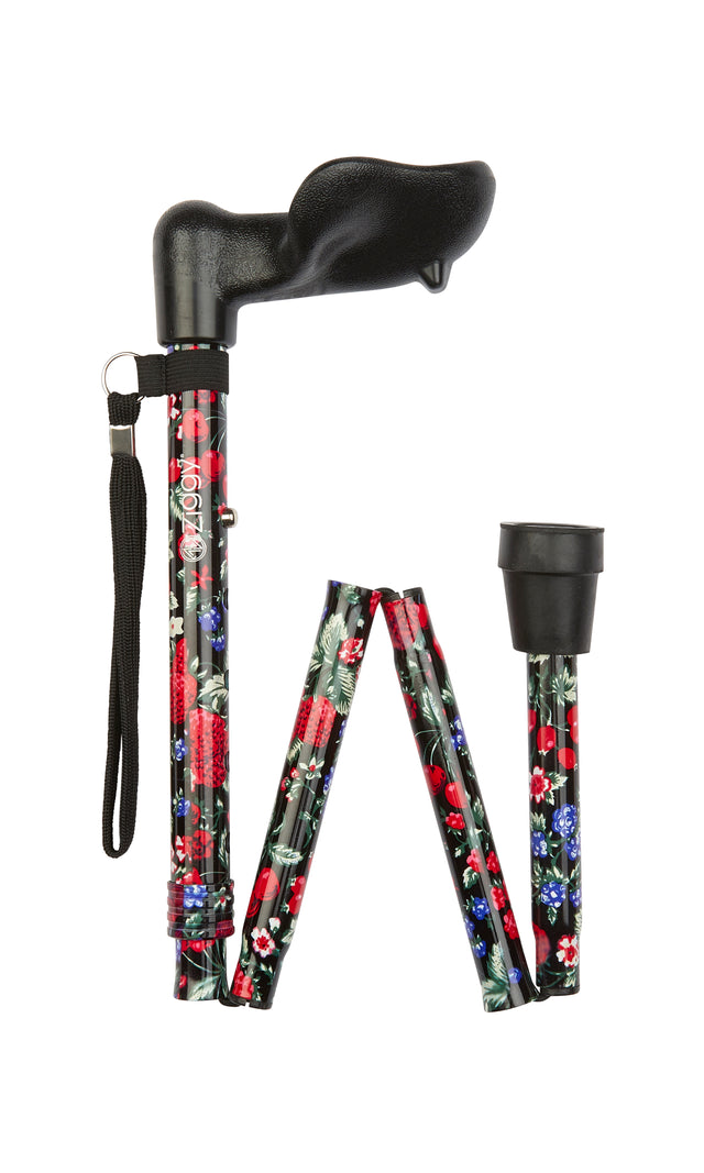 Fruit Pattern Short Folding Stick With Anatomical Handle for Right Hand-Classy Walking Canes