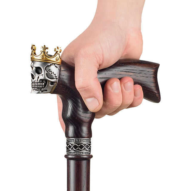 Handmade Skull King Ergonomic Cane with Solid Wood Shaft-Classy Walking Canes