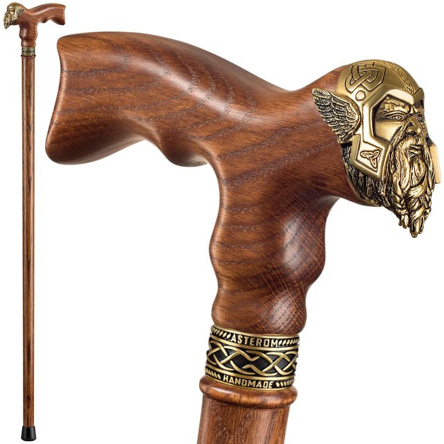 Handmade Thor Viking Walking Cane with Solid Wood Caramel Stained Shaft-Classy Walking Canes