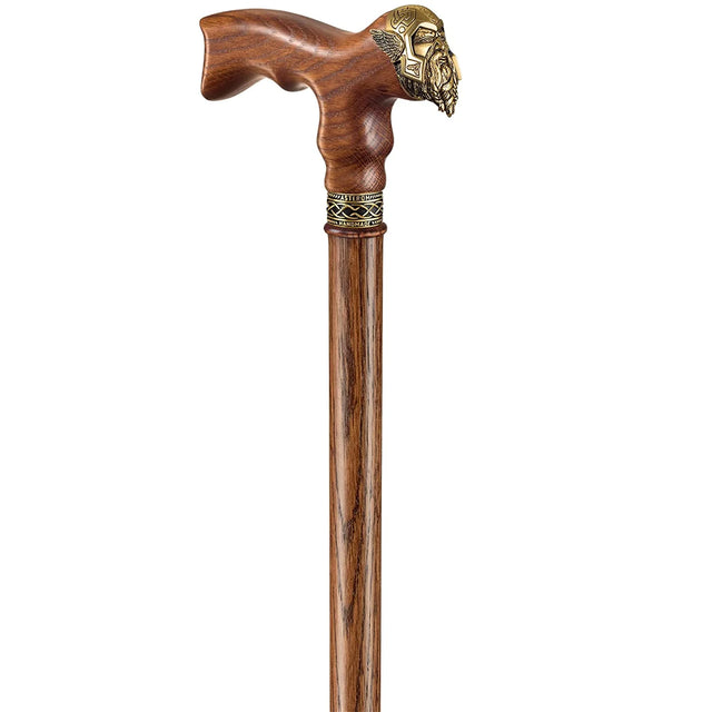 Handmade Thor Viking Walking Cane with Solid Wood Caramel Stained Shaft-Classy Walking Canes