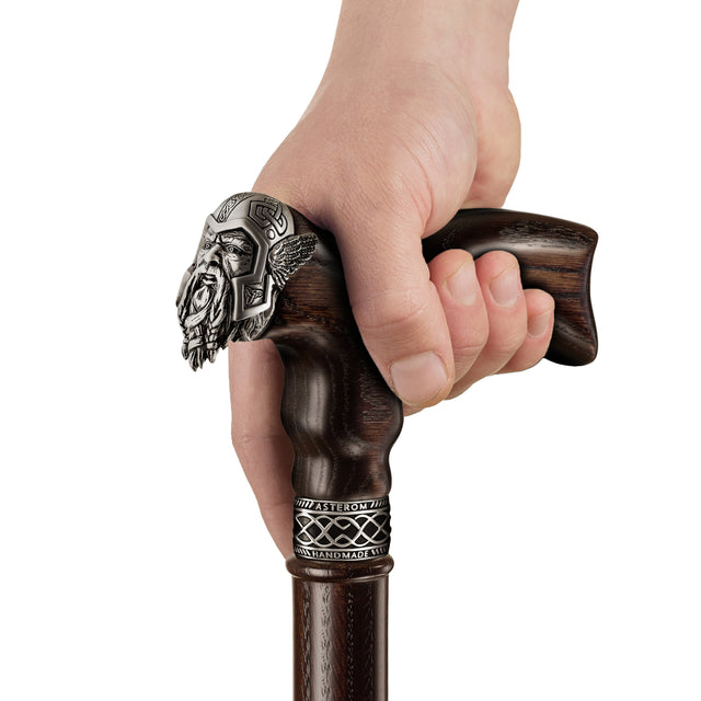 Handmade Viking Walking Cane with Solid Wood Walnut Stained Shaft-Classy Walking Canes
