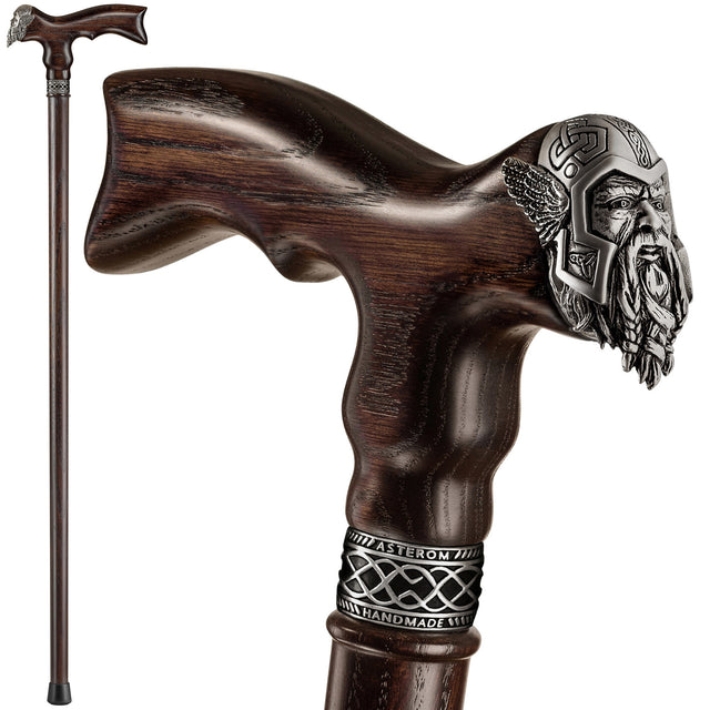 Handmade Viking Walking Cane with Solid Wood Walnut Stained Shaft-Classy Walking Canes