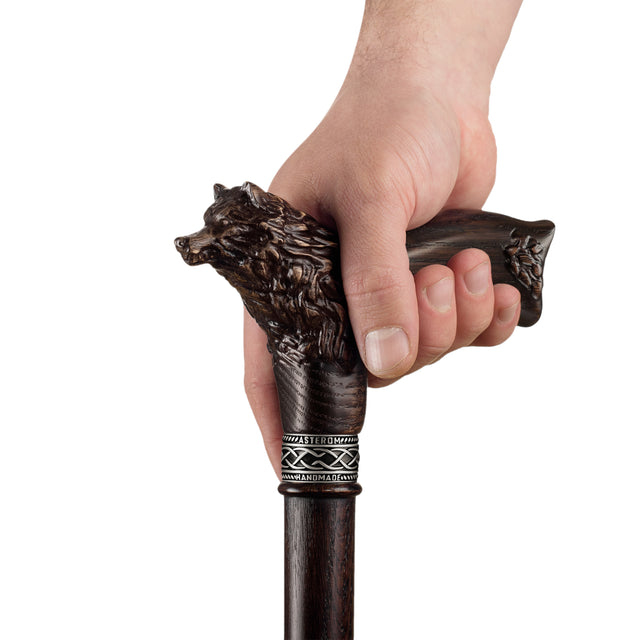 Handmade Wolf Fenrir Walking Cane with Solid Wood Shaft-Classy Walking Canes