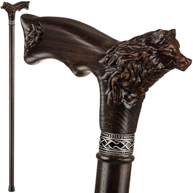 Handmade Wolf Fenrir Walking Cane with Solid Wood Shaft-Classy Walking Canes