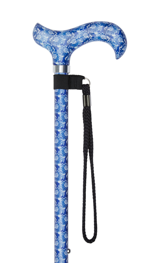 Ladies Adjustable Blue Floral Design-Classy Walking Canes