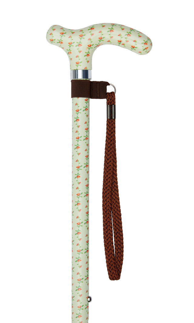 Petite Ladies Adjustable Red Flowers Design-Classy Walking Canes