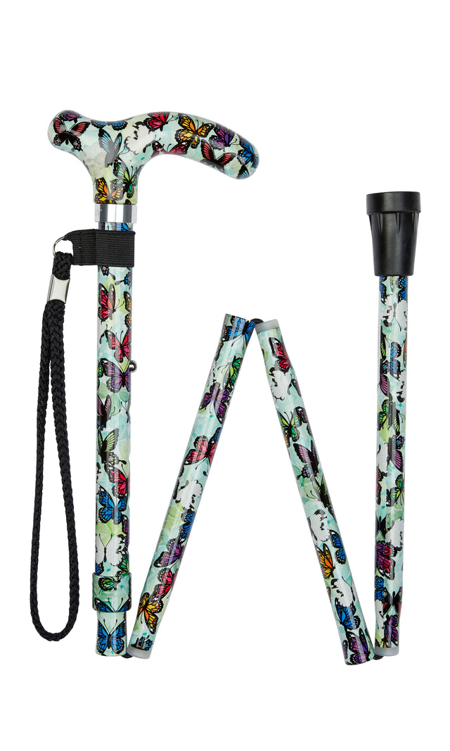 Petite Ladies Folding Adjustable Butterflies Design-Classy Walking Canes