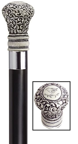 Regency Bulb with Black Shaft in Antique Scrimshaw-Classy Walking Canes