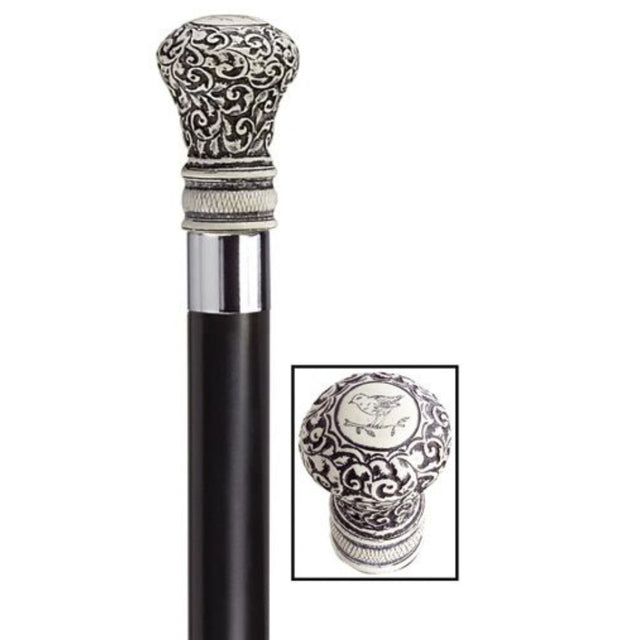 Regency Bulb with Black Shaft in Antique Scrimshaw-Classy Walking Canes