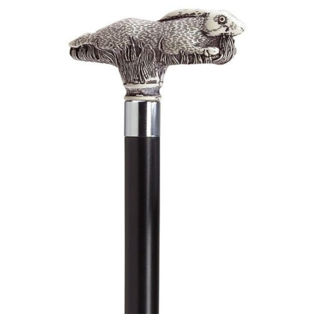 Running Rabbit with Black Shaft in Antique Scrimshaw-Classy Walking Canes