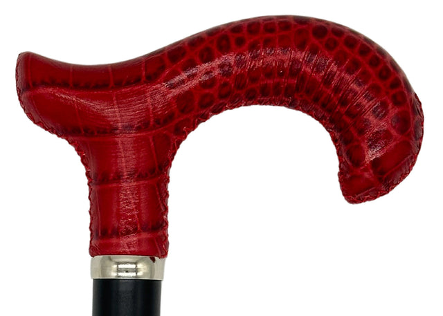 Tall Adjustable Coconut Red Derby Leather Handle 31" to 38"-Classy Walking Canes