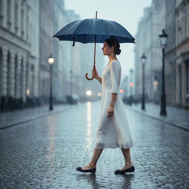 Walking Stick Umbrella with Blue Canopy and Crook Handle-Classy Walking Canes