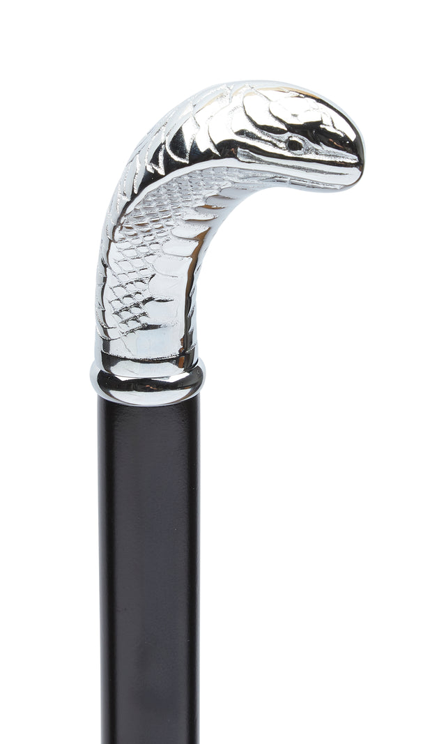 Ziggy Chrome Cobra Handle on a Black Shaft-Classy Walking Canes