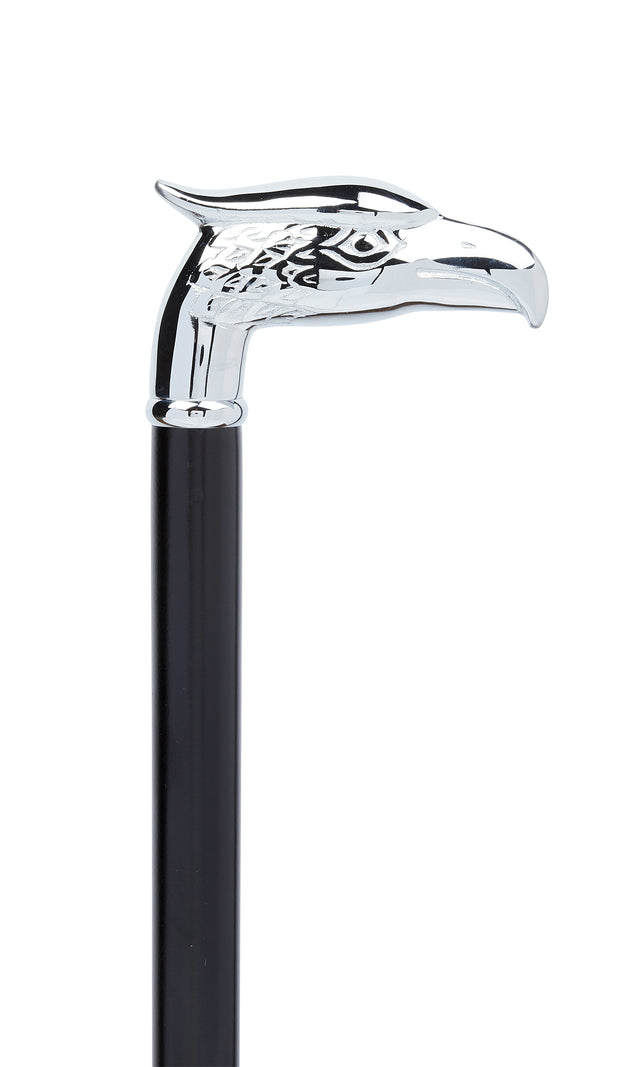 Ziggy Chrome Eagle Handle on a Black Shaft-Classy Walking Canes