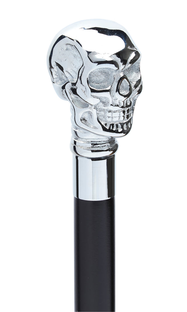 Ziggy Chrome Skull Handle on a Black Shaft-Classy Walking Canes