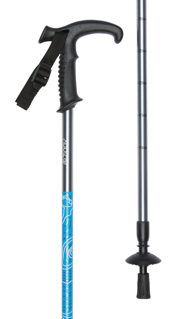 Ziggy Hiker and Walking Stick Handle Hiking Pole with Blue Contours Design-Classy Walking Canes