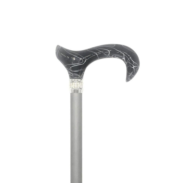 Classy Canes Adjustable Soft Silver Grey with Black Swirl Handle and Rhinestones-Classy Walking Canes