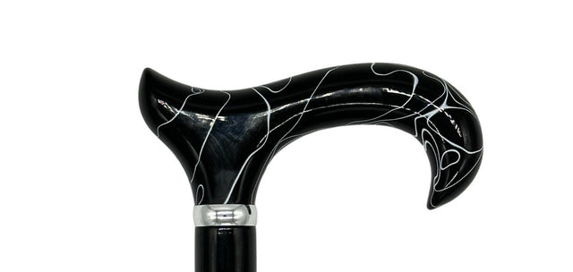 Classy Canes Black and White Swirl Handle on Black Shaft-Classy Walking Canes