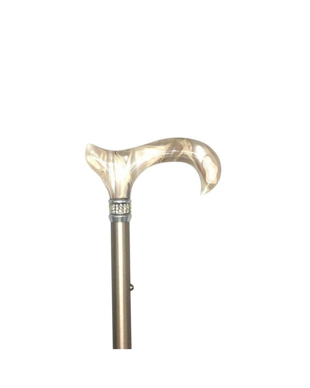 Classy Walking Canes Adjustable Elegant Cream White With Rhinestone Collar-Classy Walking Canes
