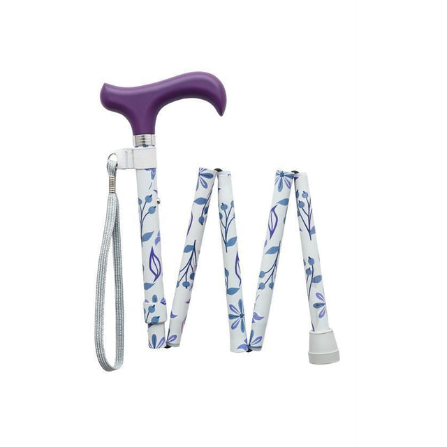 Handbag Size Purple and Floral Folding Cane-Classy Walking Canes