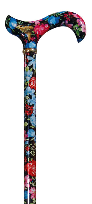 Tea Party in Black Floral with Derby Handle-Classy Walking Canes