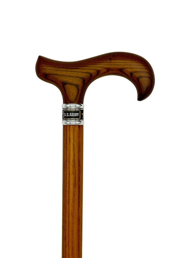 U.S. Army Collar on Natural Wood Shaft with Derby Handle-Classy Walking Canes