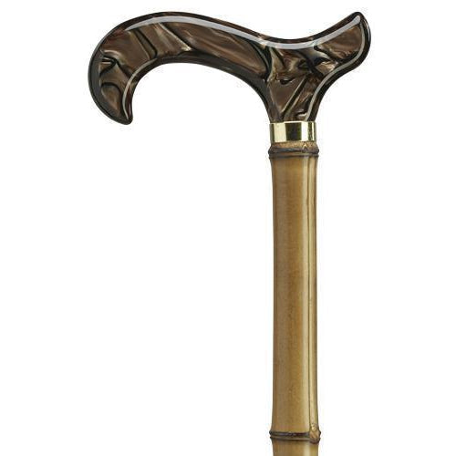 Brown Marble Derby Handle with Bamboo Shaft-Classy Walking Canes