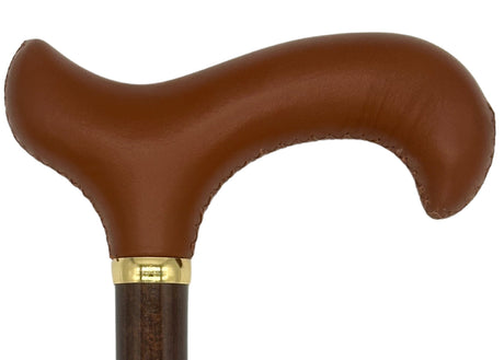 Classy Cane with Siena Reddish Brown Derby Handle in Italian Leather-Classy Walking Canes