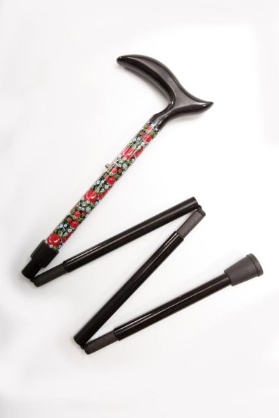 Folding Cane with Rose Garden Pattern and NuFritz Style Handle-Classy Walking Canes