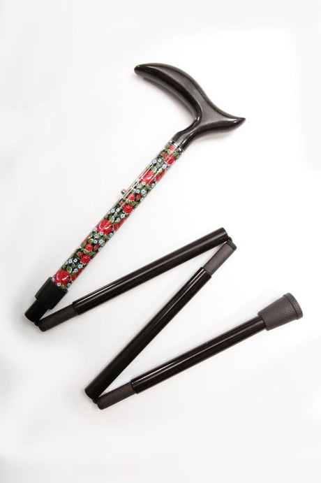 Folding Cane with Rose Garden Pattern and NuFritz Style Handle-Classy Walking Canes