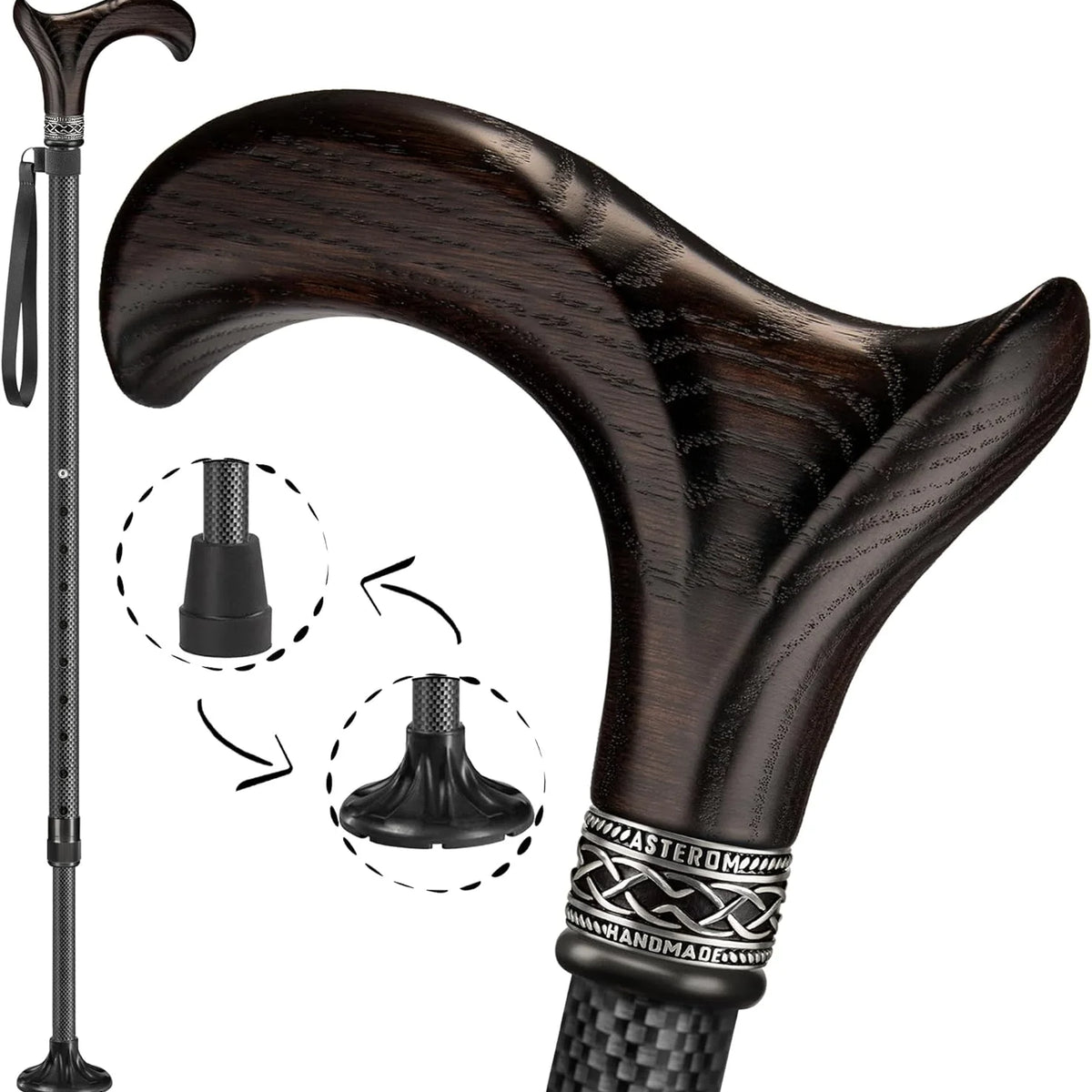 Handmade Adjustable Cane with Carbon Shaft and Derby Handle – Classy ...
