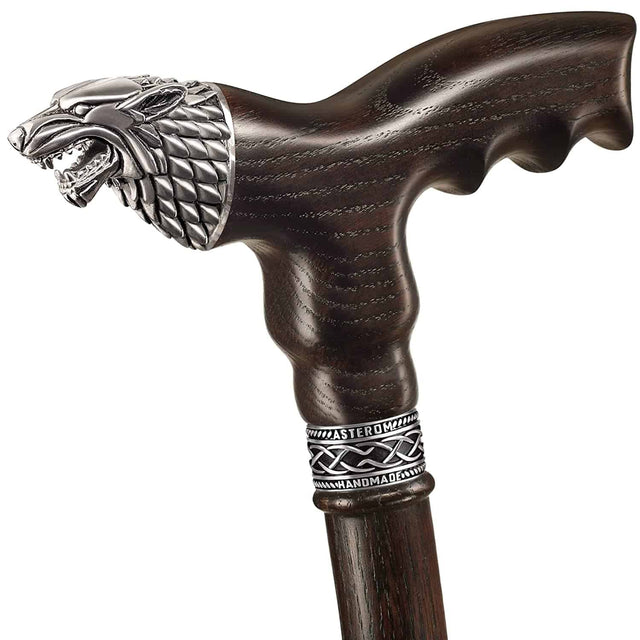 Handmade Direwolf Ergonomic Cane with Solid Wood Shaft-Classy Walking Canes