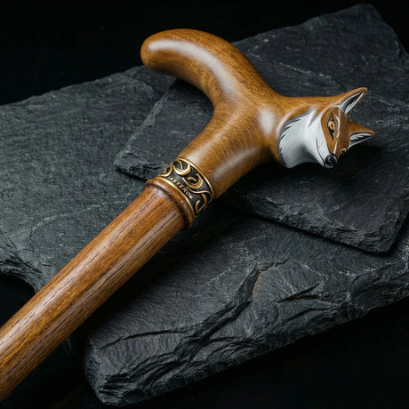 Handmade Fox Ergonomic Cane with Solid Wood Shaft-Classy Walking Canes