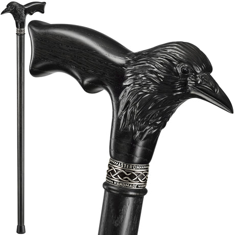 Handmade Raven Ergonomic Cane in Black with Solid Wood Shaft-Classy Walking Canes