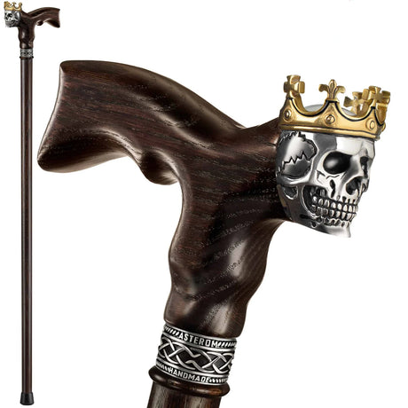 Handmade Skull King Ergonomic Cane with Solid Wood Shaft-Classy Walking Canes