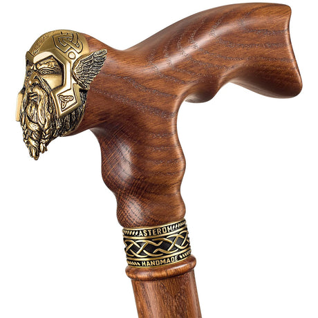 Handmade Thor Viking Walking Cane with Solid Wood Caramel Stained Shaft-Classy Walking Canes