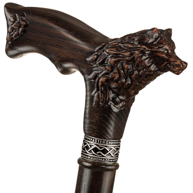 Handmade Wolf Fenrir Walking Cane with Solid Wood Shaft-Classy Walking Canes