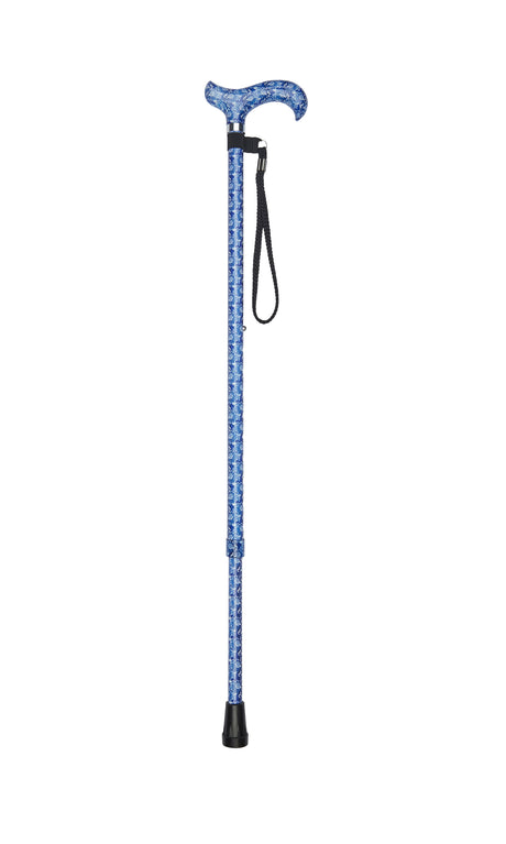 Ladies Adjustable Blue Floral Design-Classy Walking Canes
