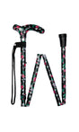 Petite Ladies Folding Adjustable Black Floral Design-Classy Walking Canes